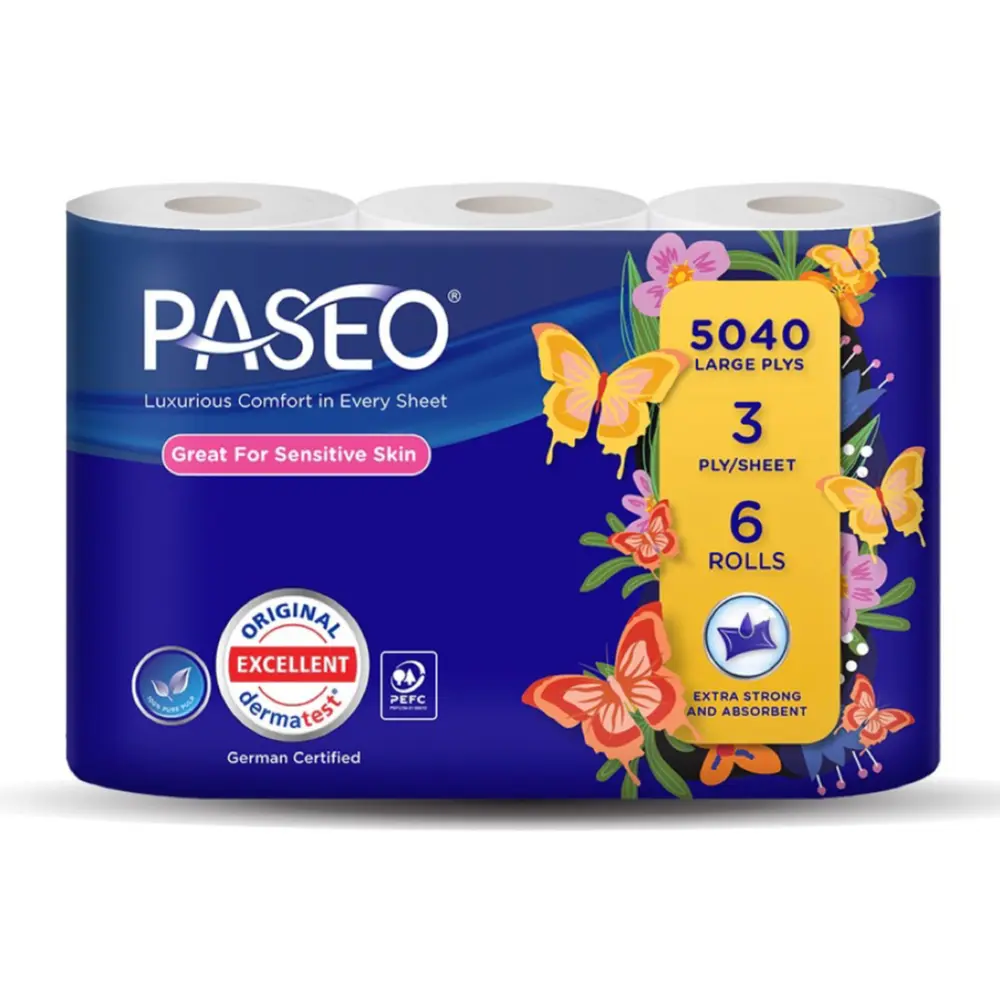 Giấy Vệ Sinh 3 Lớp, Extra Soft Bathroom Rolls, 6 Cuộn, 1680 Tờ (99 x 114mm) - PASEO